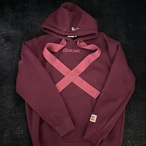 Glossier Maroon Hoodie with Pink Accent